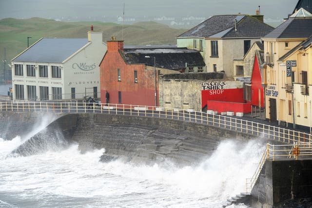 Storm Ophelia batters the village of Lahinch, in County Clare, along Ireland’s Atlantic coast