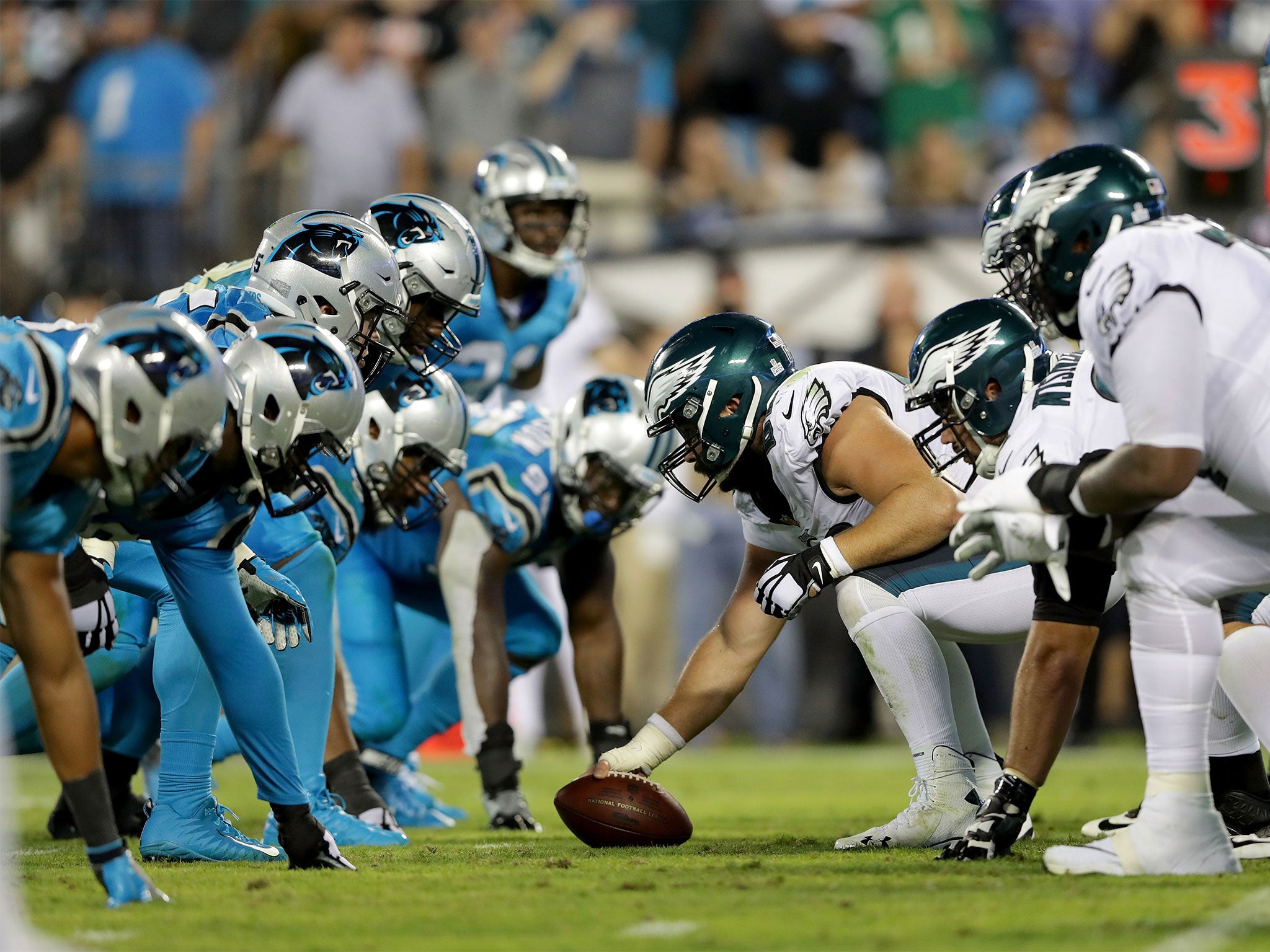 The Carolina Panthers were beaten up front by the Eagles
