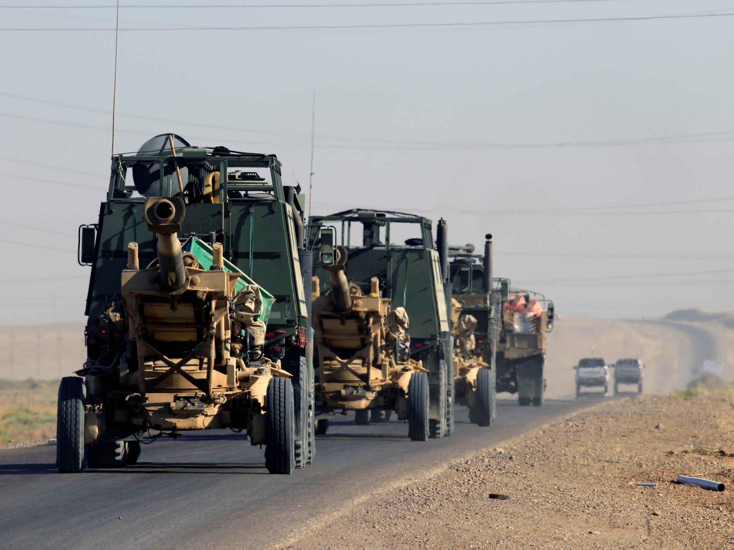 Artillery belonging to Iraqi army are seen southwest of Kirkuk