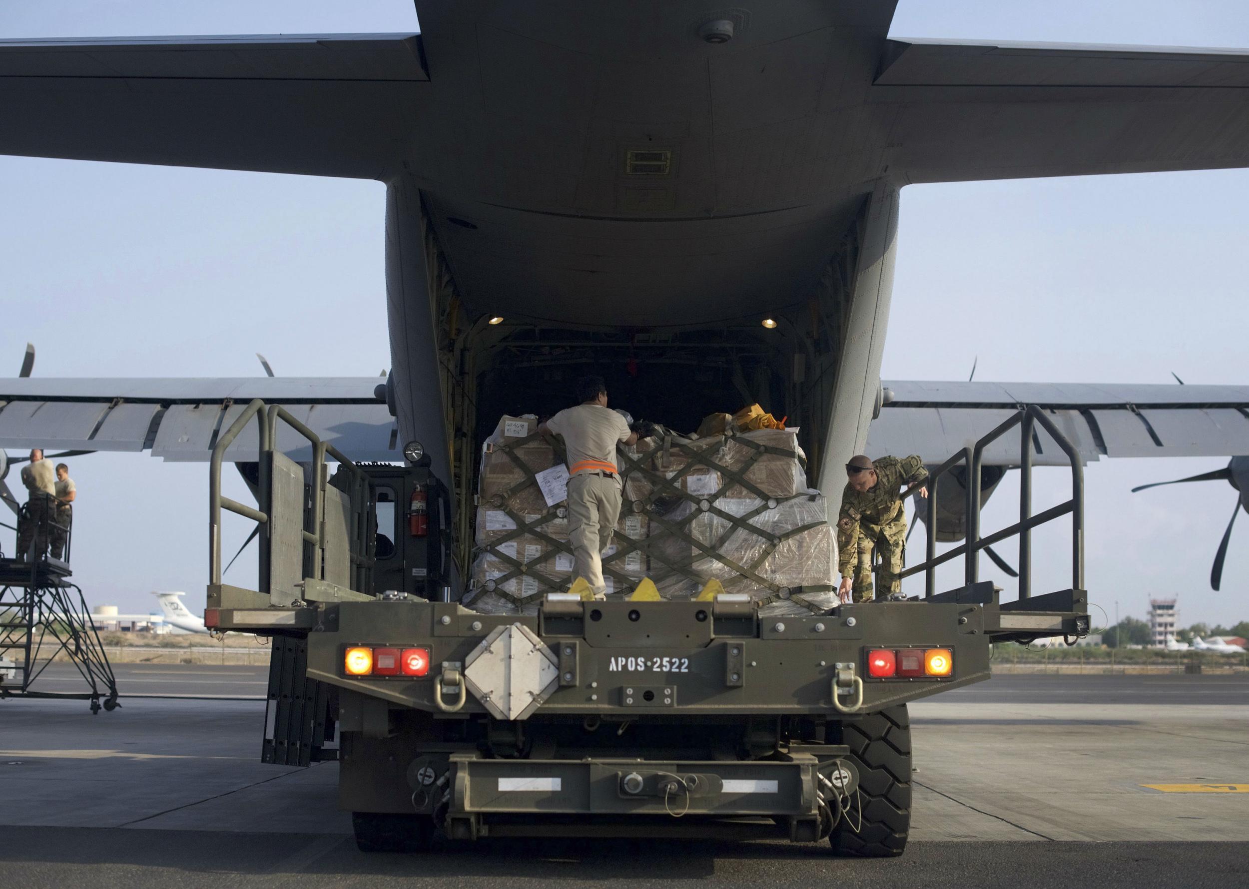 The US military has dispatched humanitarian aid from its regional hub in Djibouti