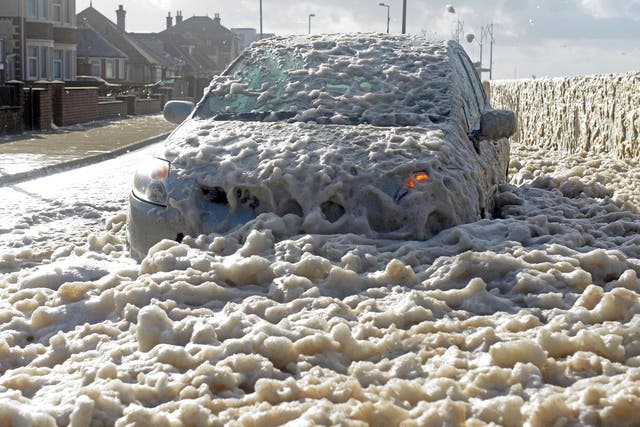 Foam spraying from the sea making driving conditions difficult