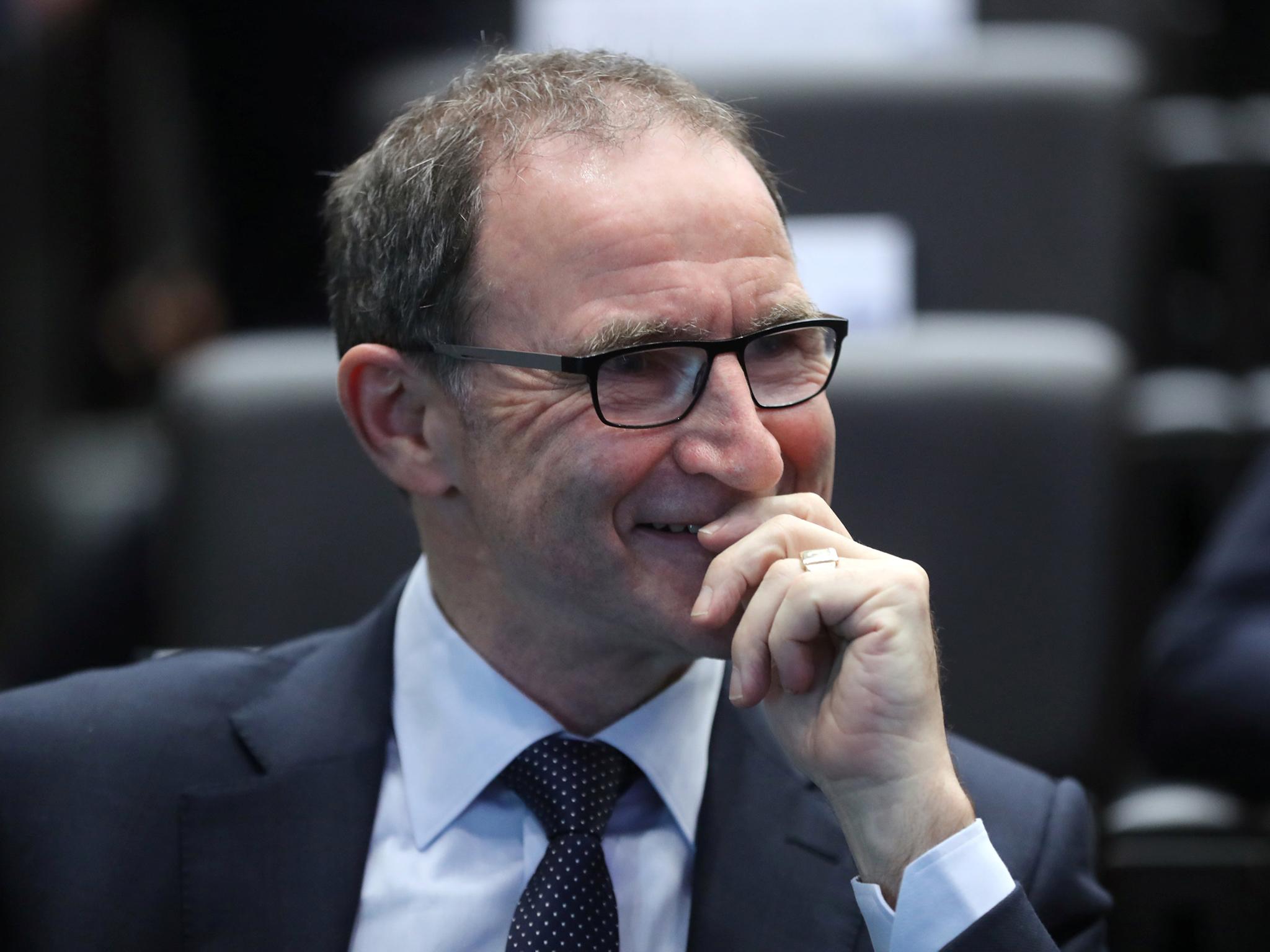 Republic of Ireland manager Martin O'Neill smiles after being drawn against Denmark in the 2018 World Cup play-offs