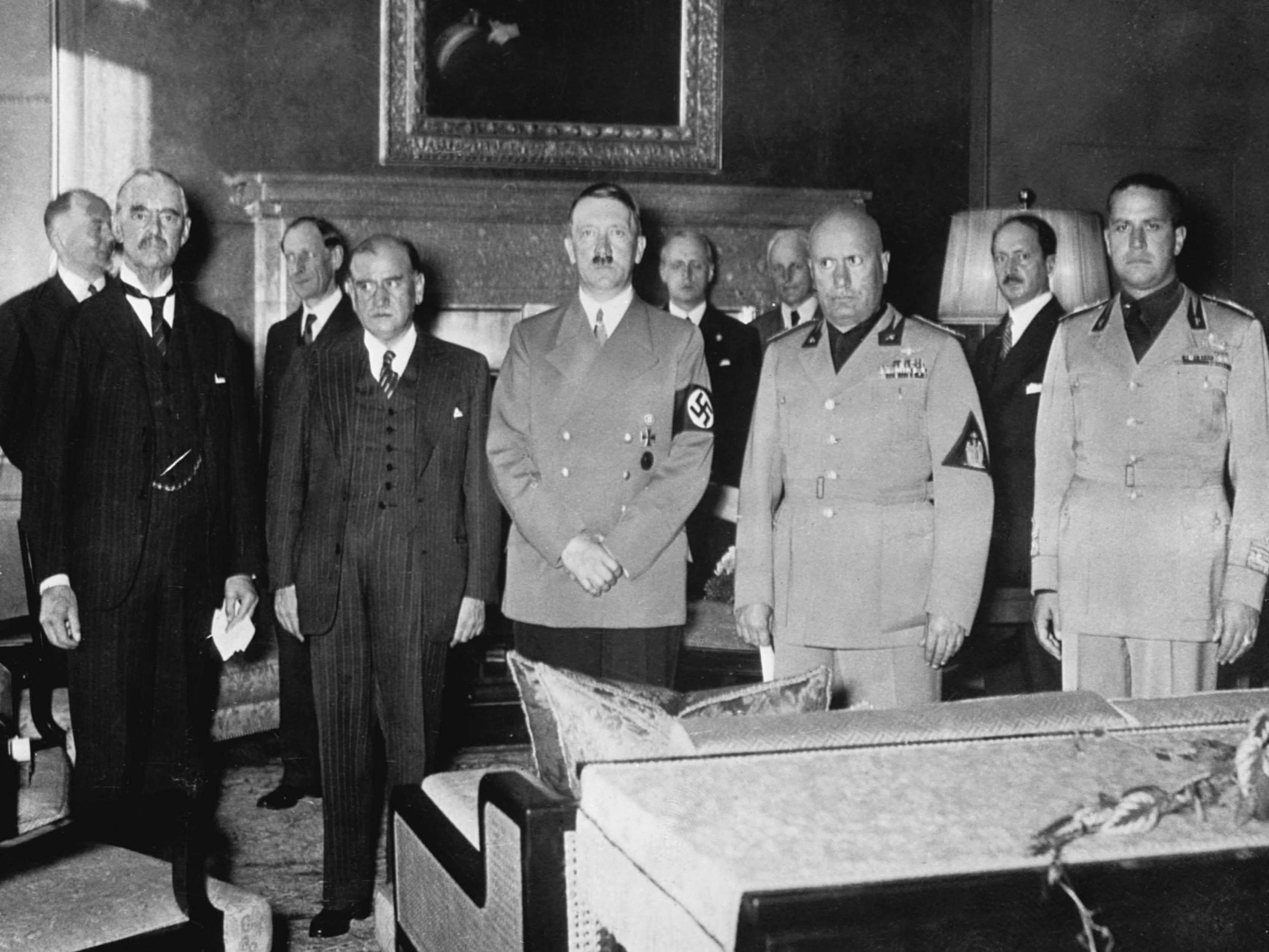 Hitler met with his English, French and Italian counterparts in his office at Munich in 1938