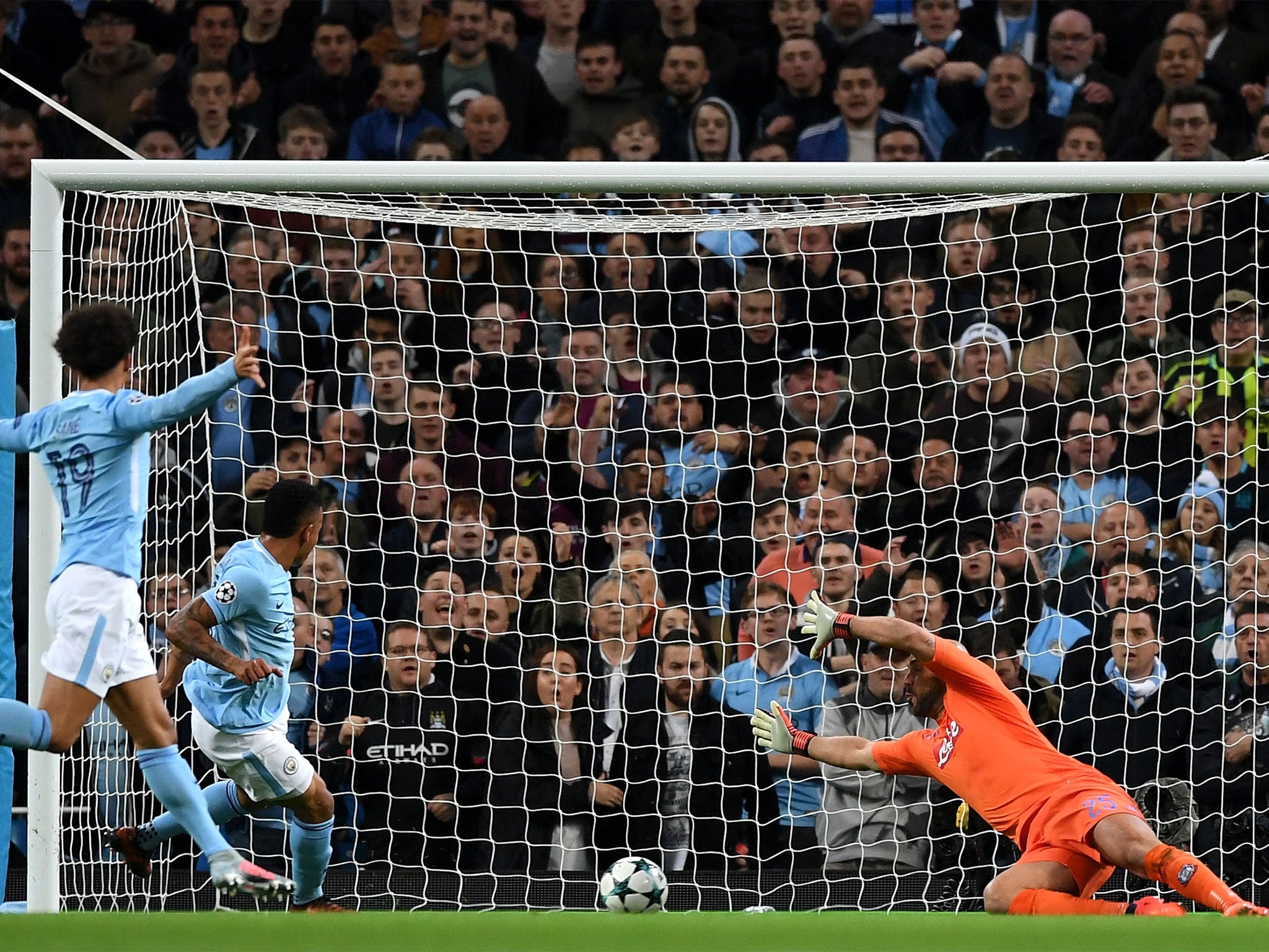 Raheem Sterling opened the scoring for Manchester City very early on