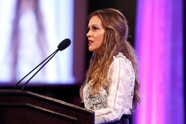 Actress Alyssa Milano speaks at the 2017 World Of Children Hero Awards at Montage Beverly Hills