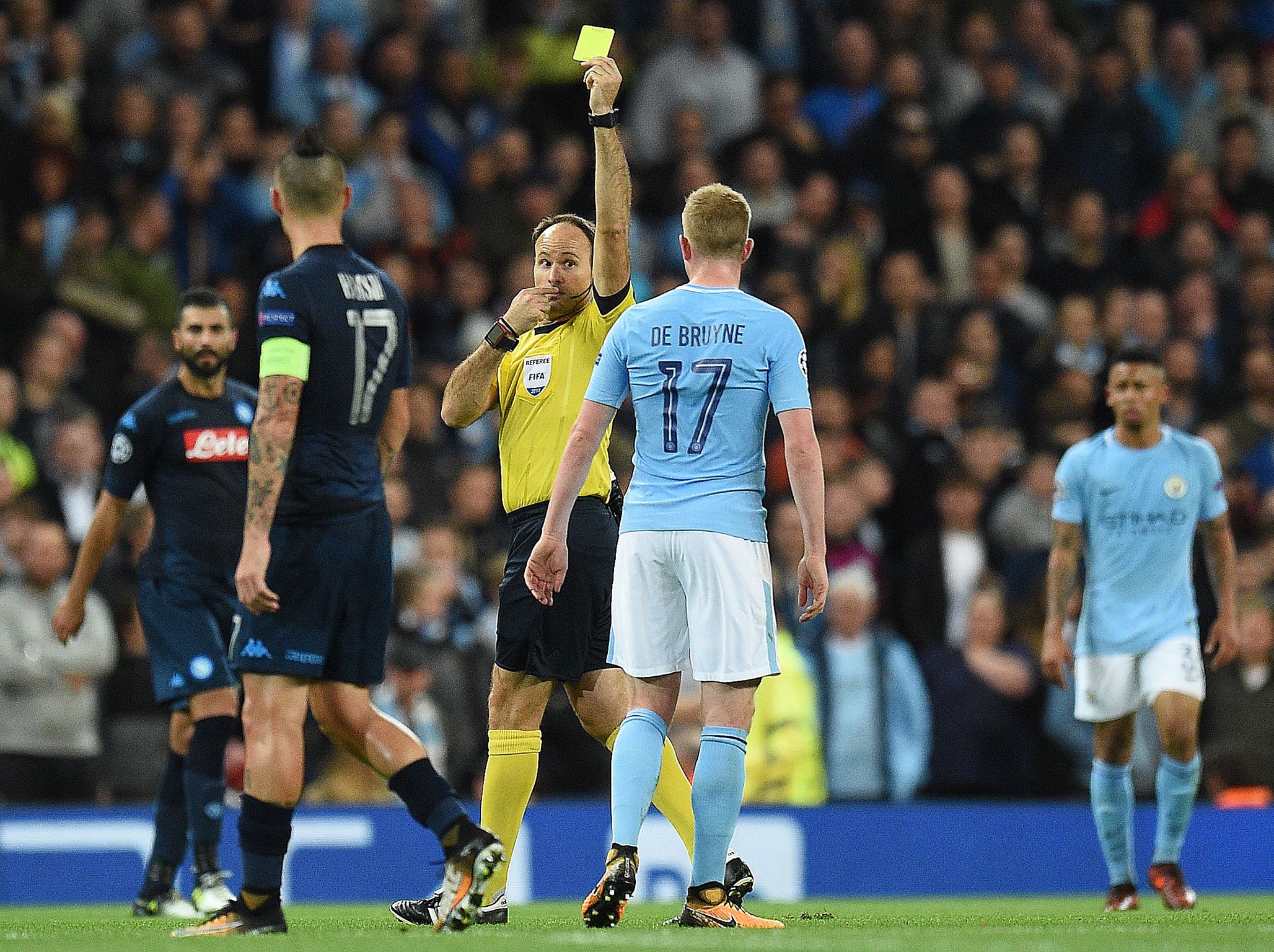 De Bruyne was unhappy with his yellow card