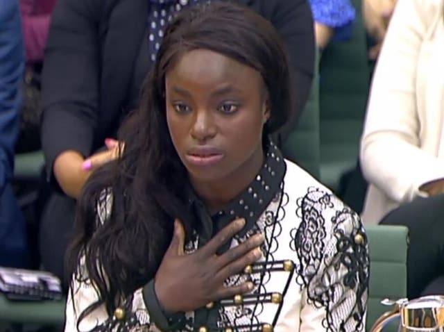 Aluko giving evidence at the DCMS select committee