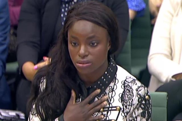 Aluko giving evidence at the DCMS select committee