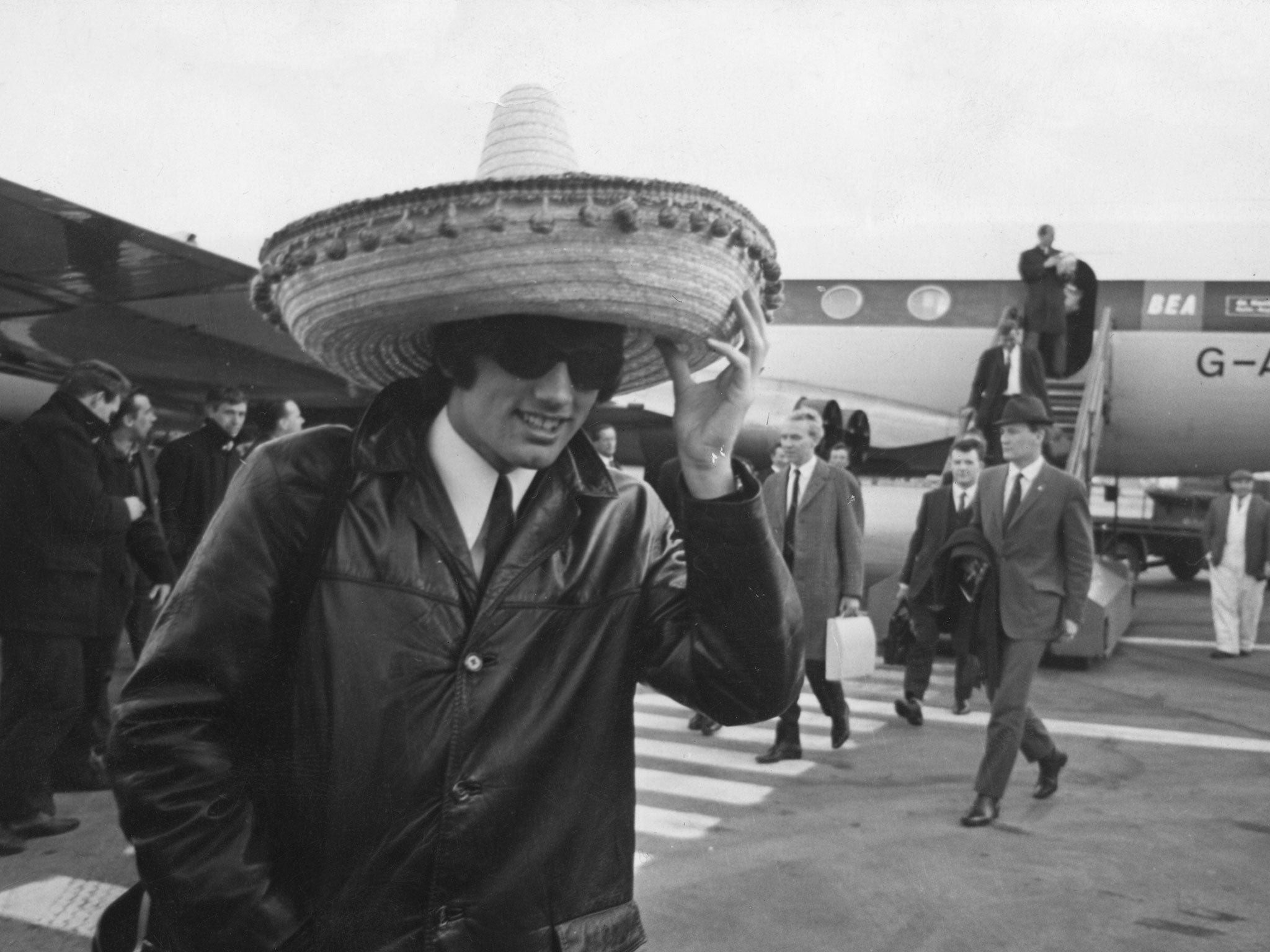 George Best arrives back in the UK after United's 5-1 victory over Benfica in 1966