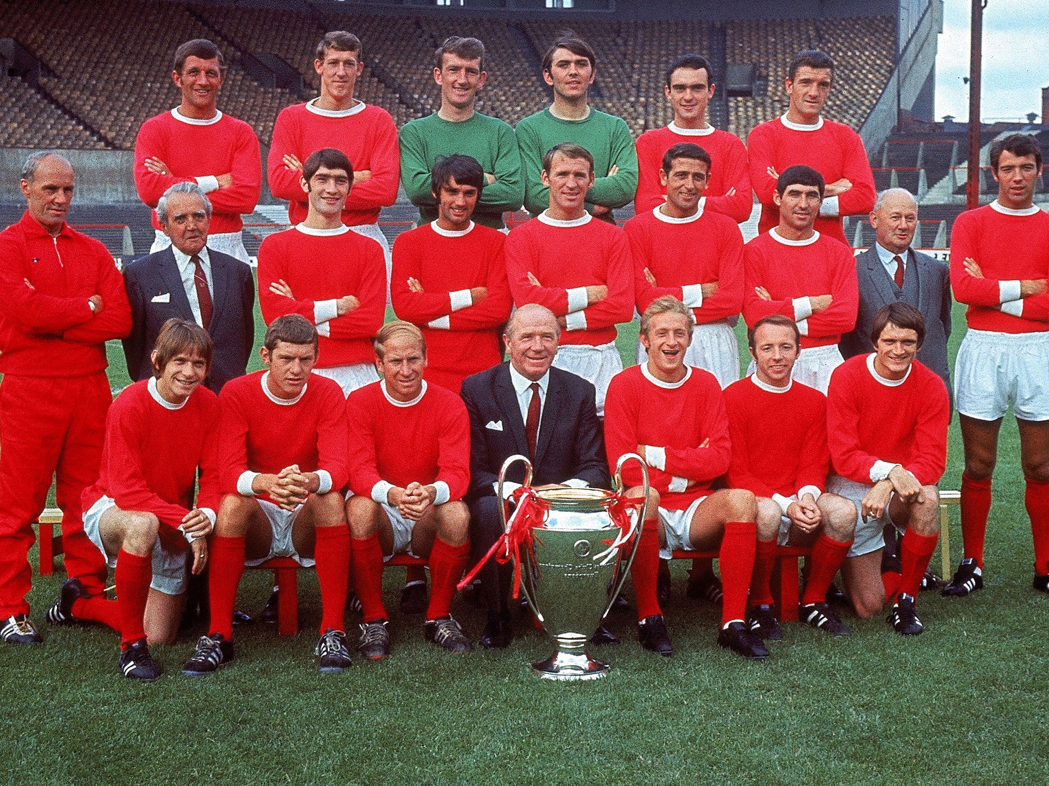 Matt Busby and his United squad after clinching the European Cup in 1968