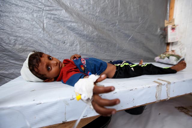 Seven-year-old Siddique Nuruddin Ali is treated for cholera in the Red Sea port city of Al Hudaydah, Yemen, earlier this month 
