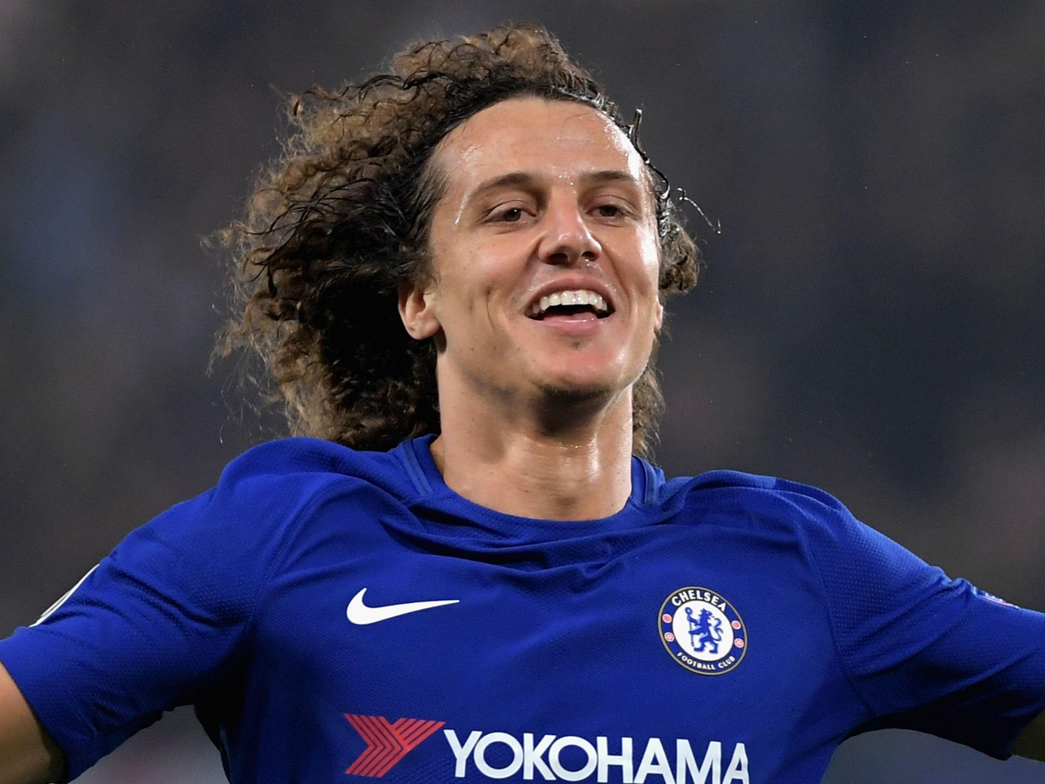 David Luiz celebrates scoring Chelsea's opener against Roma at Stamford Bridge