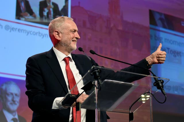 Mr Corbyn speaks during a Party of European Socialists meeting in Brussels