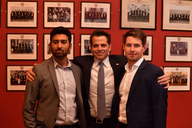 Anthony Scaramucci poses for a photo with Shehab Khan and Ben Kentish at the Cambridge Union