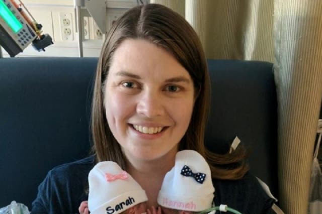 Katie Evans with her newborn twins