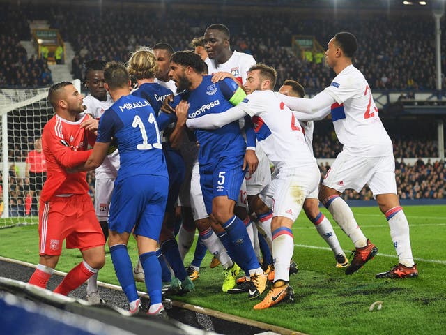 The clash between Everton and Lyon was marred by ugly scenes