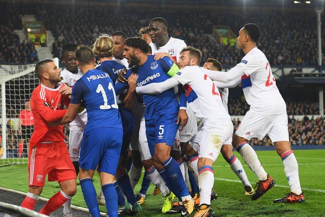 The clash between Everton and Lyon was marred by ugly scenes