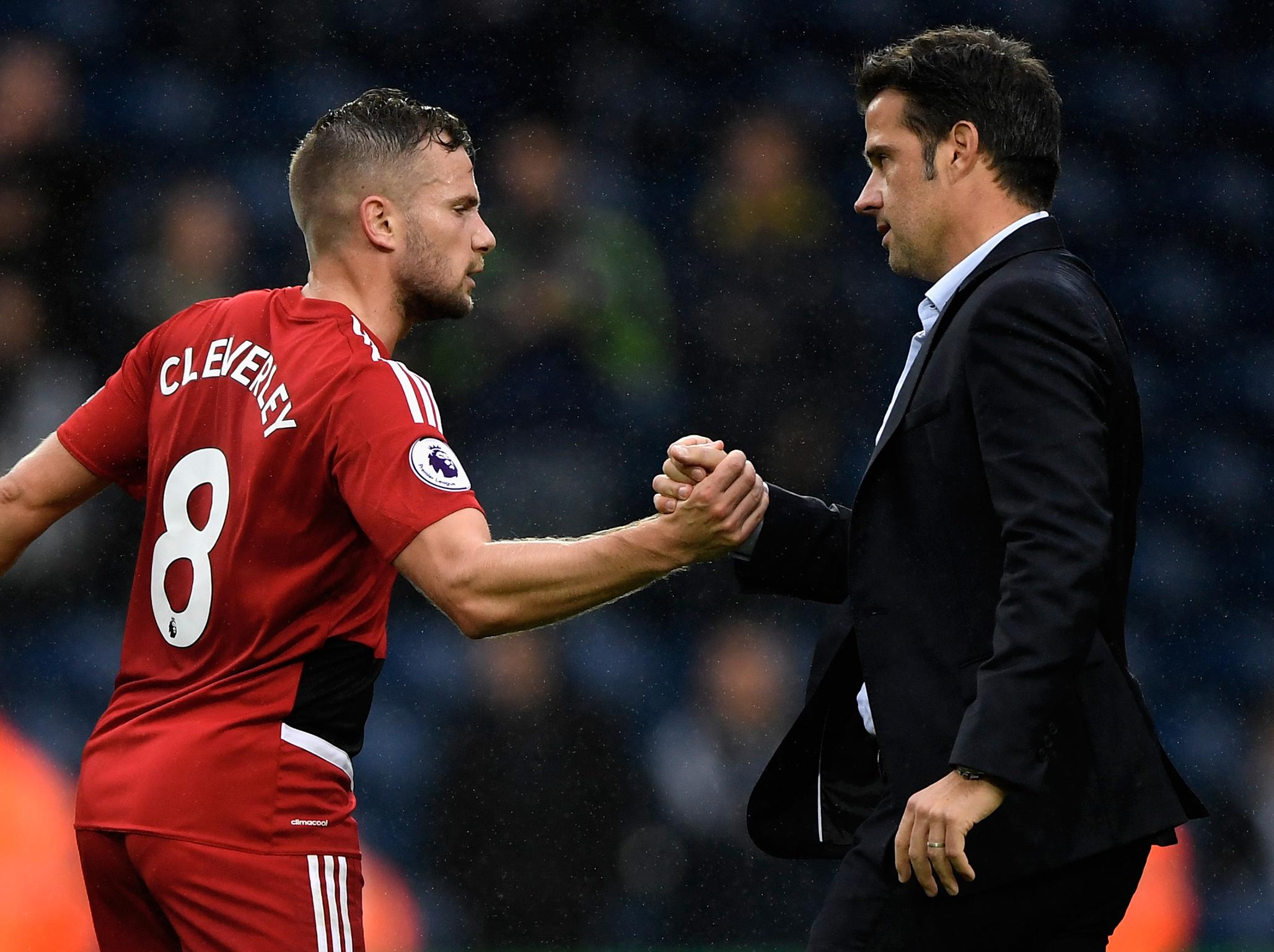 &#13;
Marco Silva with Tom Cleverley after Watford's win over Newcastle &#13;