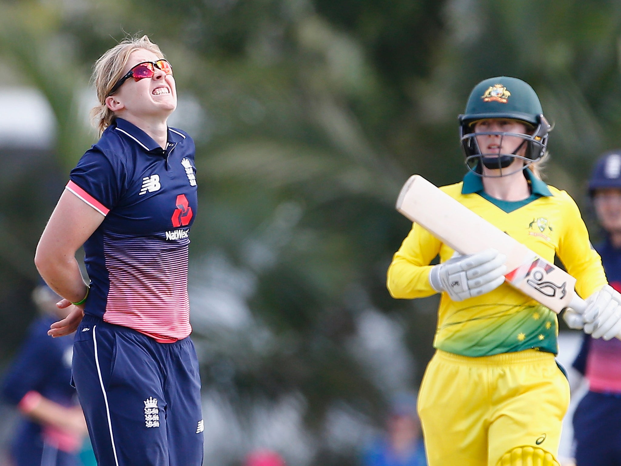 Heather Knight reacts to a missed chance