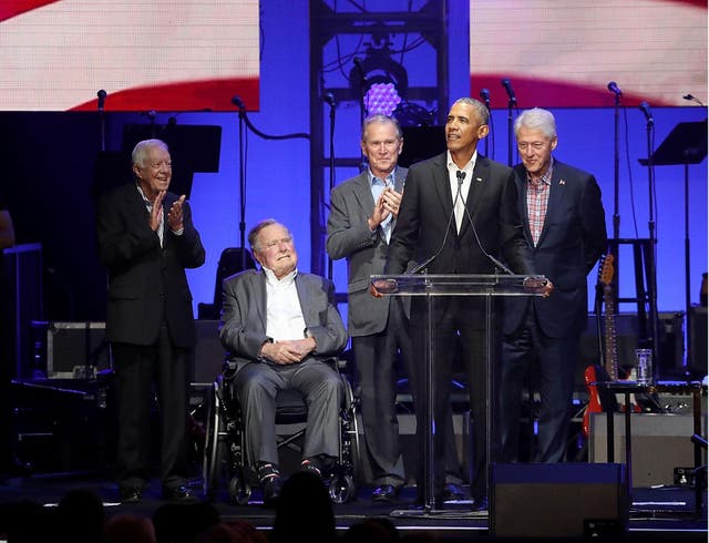 Former United States Presidents address the audience during the "Deep From The Heart: One America Appeal Concert"