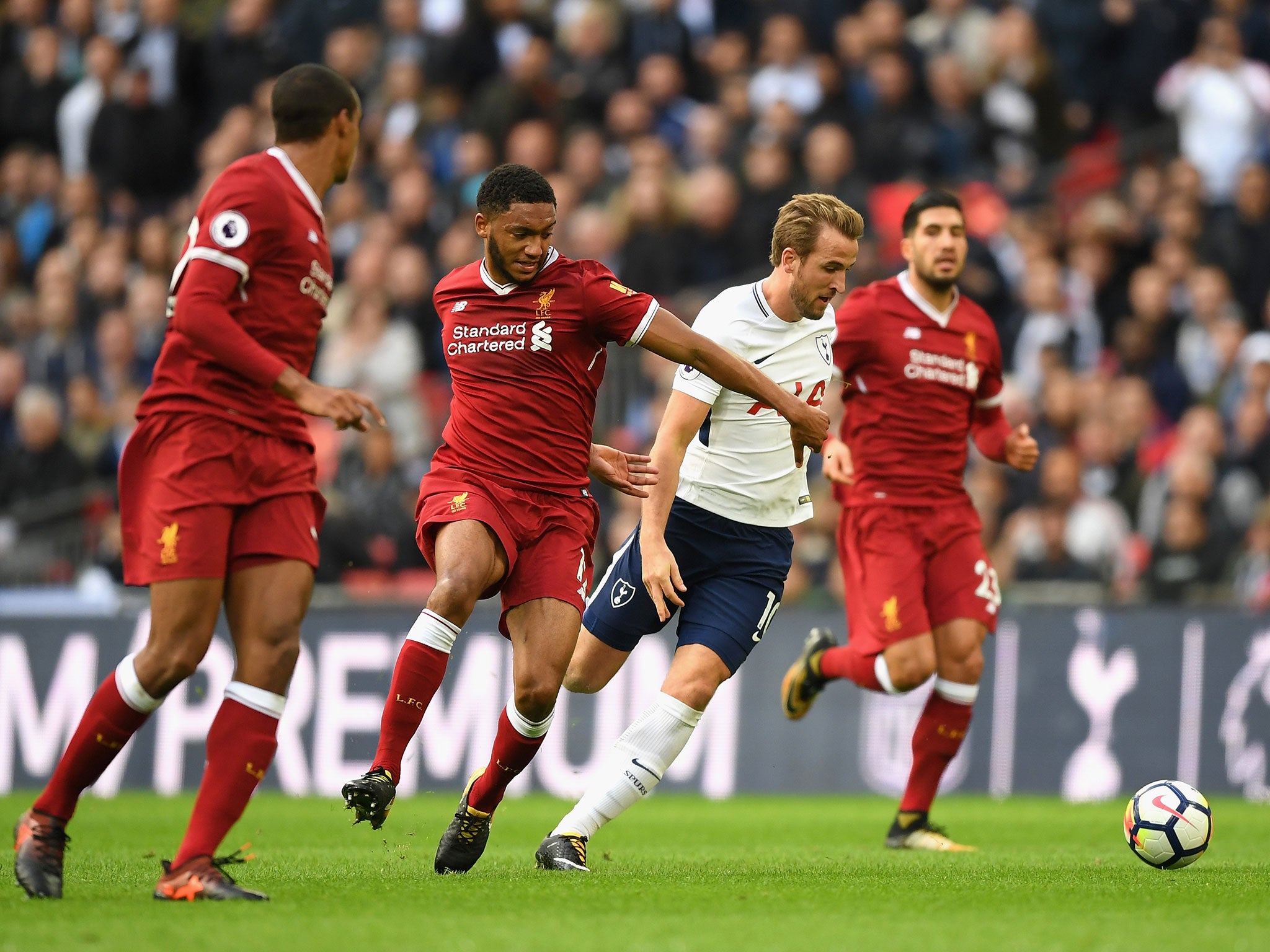 Kane surges his way past the Liverpool defence