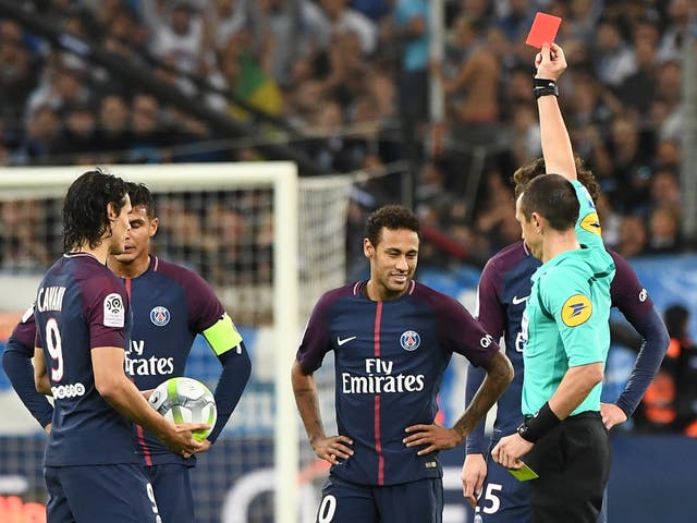 Neymar was shown his first red card since joining PSG from Barcelona