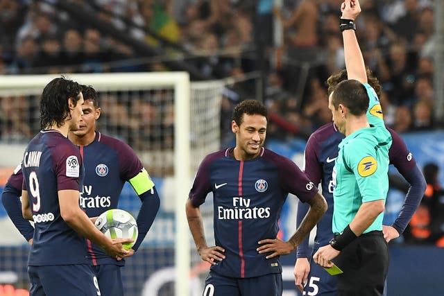 Neymar was shown his first red card since joining PSG from Barcelona