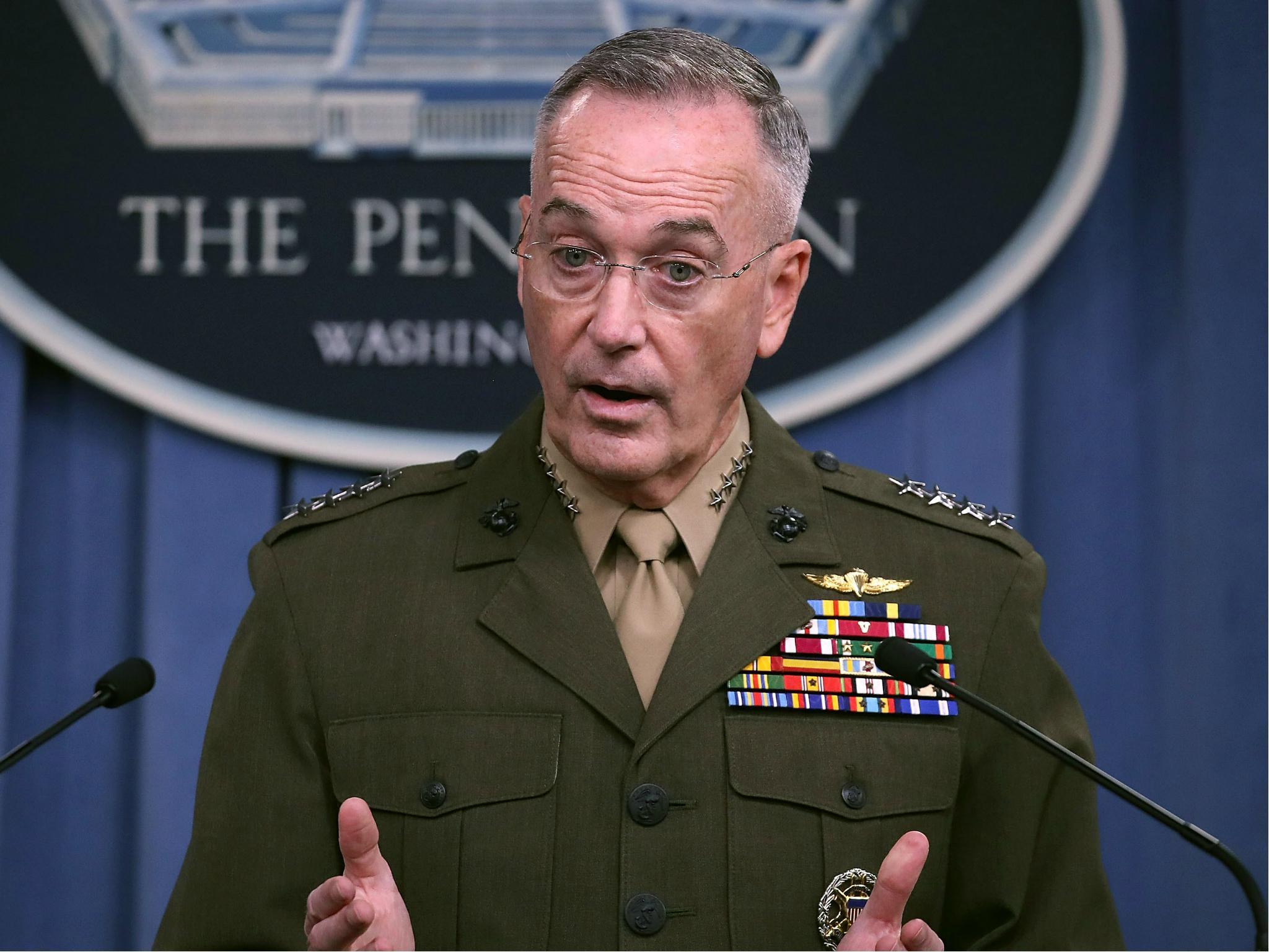 General Joseph Dunford, Chairman of the Joint Chiefs of Staff, briefs the media on the recent military operations in Niger, at the Pentagon on 23 October.