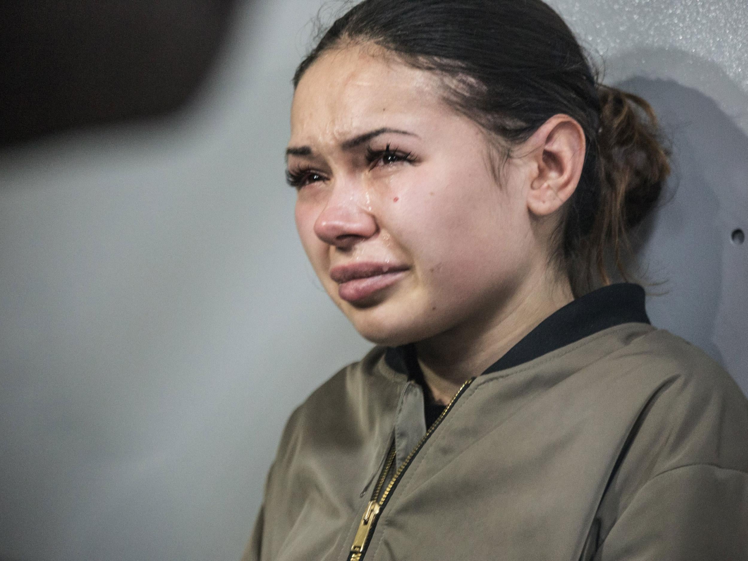 Alyona Zaitseva, 20, breaks down during a court hearing