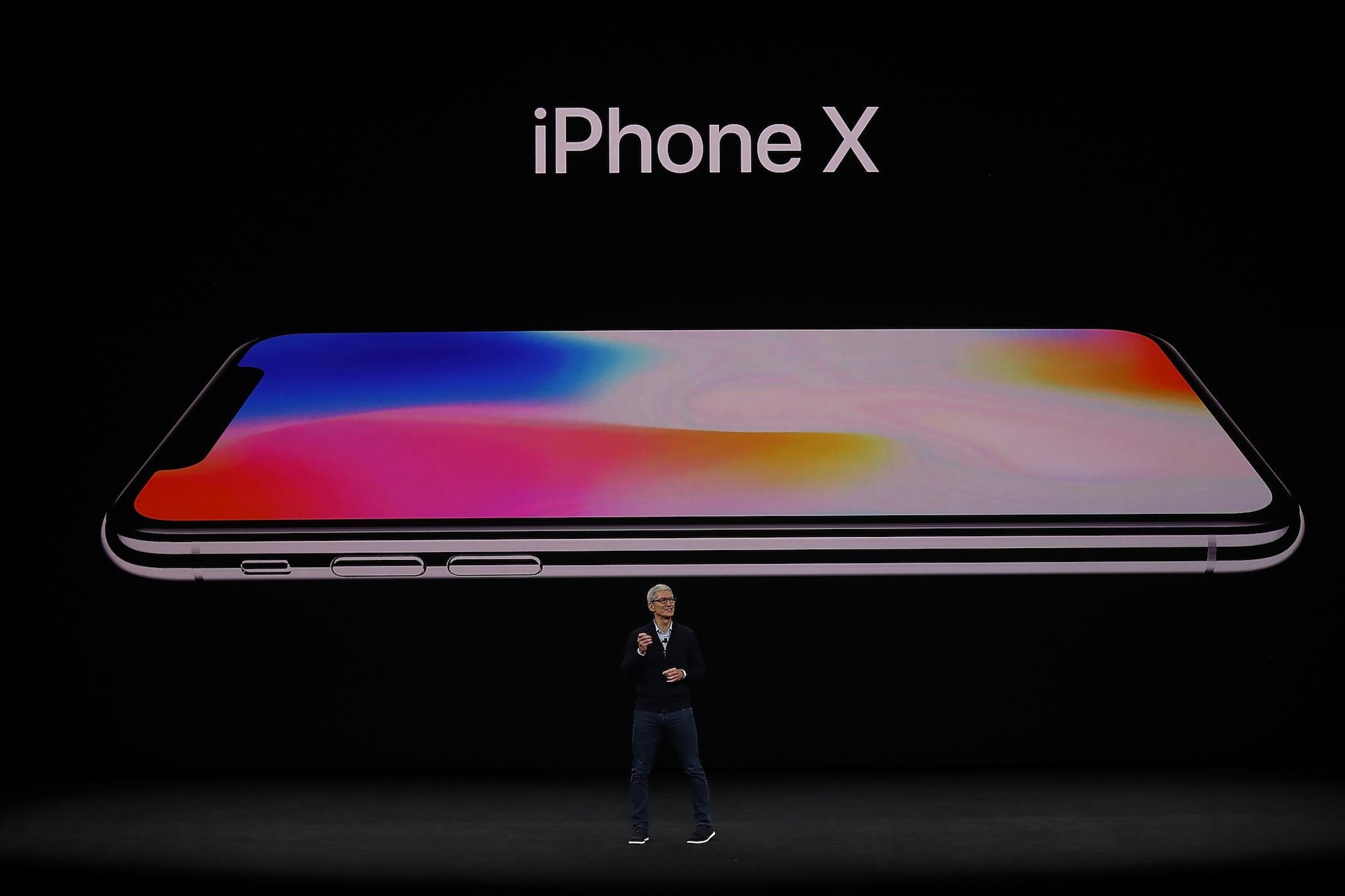 Apple CEO Tim Cook announces the new iPhone X during an Apple special event at the Steve Jobs Theatre on the Apple Park campus on September 12, 2017 in Cupertino, California