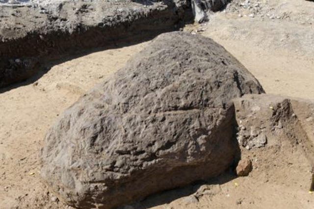 The stone is believed to have once stood vertically because of markings found on the ground near it