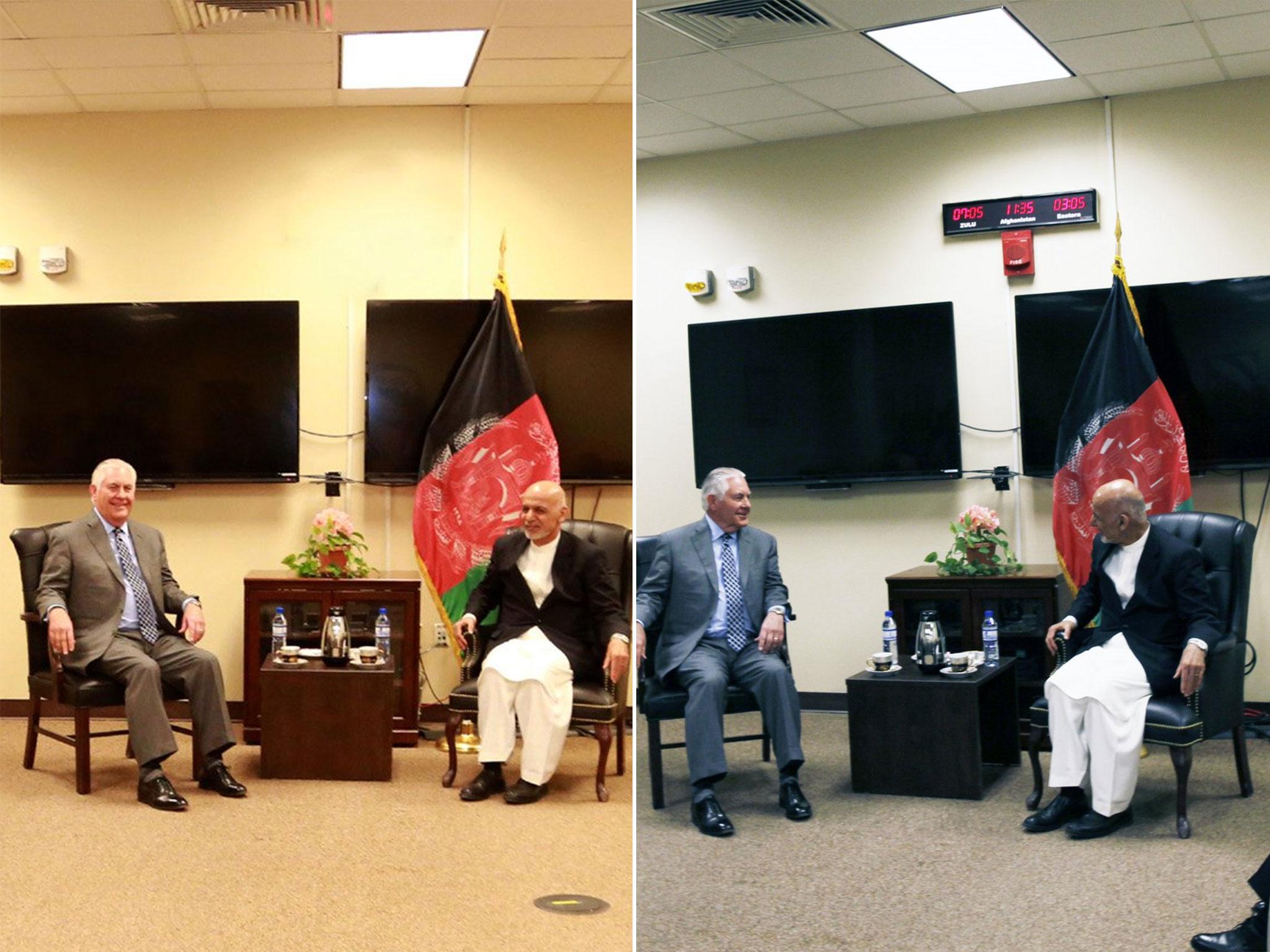Two official photos showed the same meeting - but with subtle differences