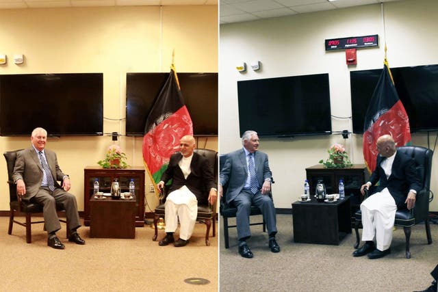 Two official photos showed the same meeting - but with subtle differences