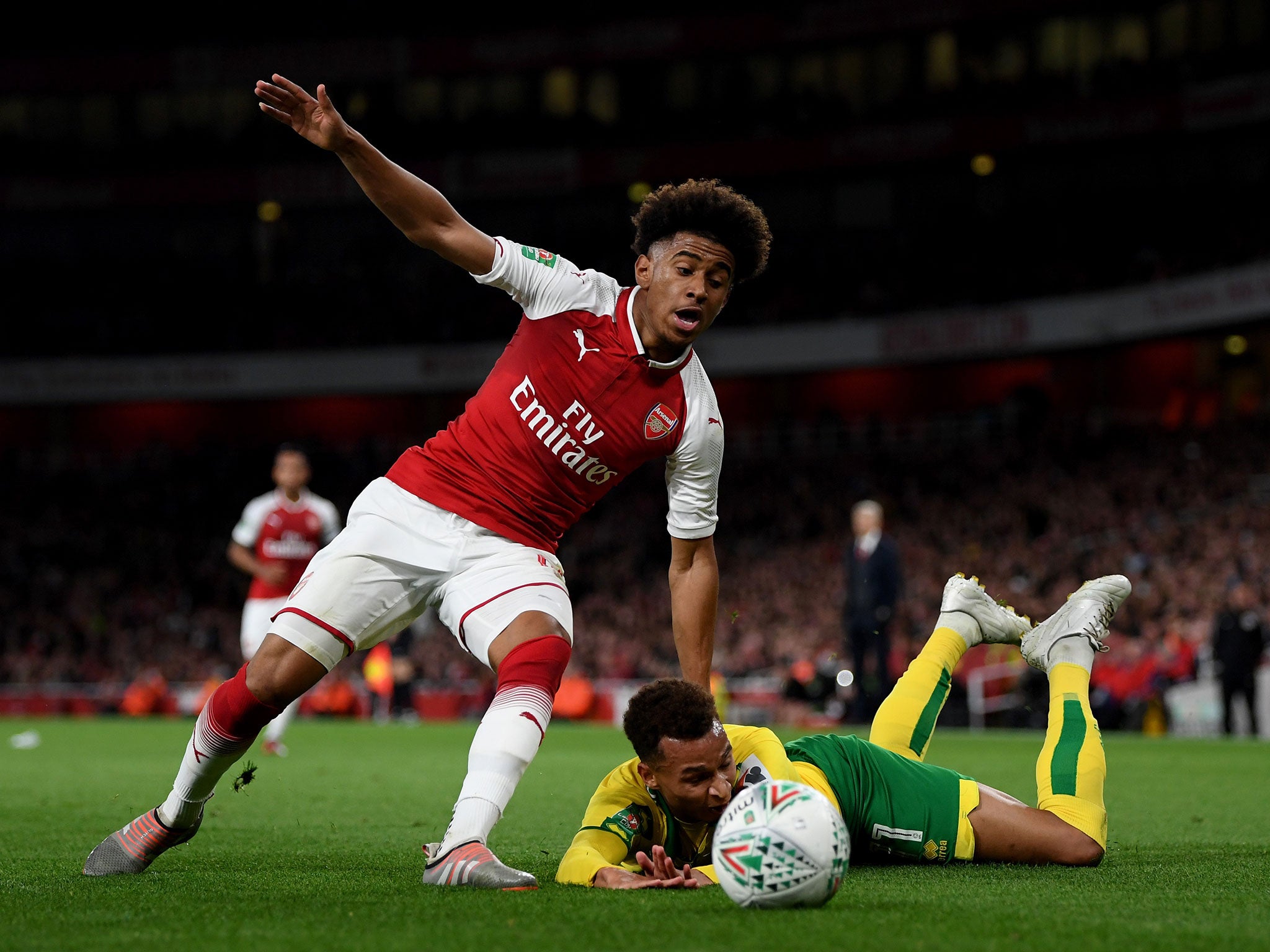 Reiss Nelson in action for Arsenal