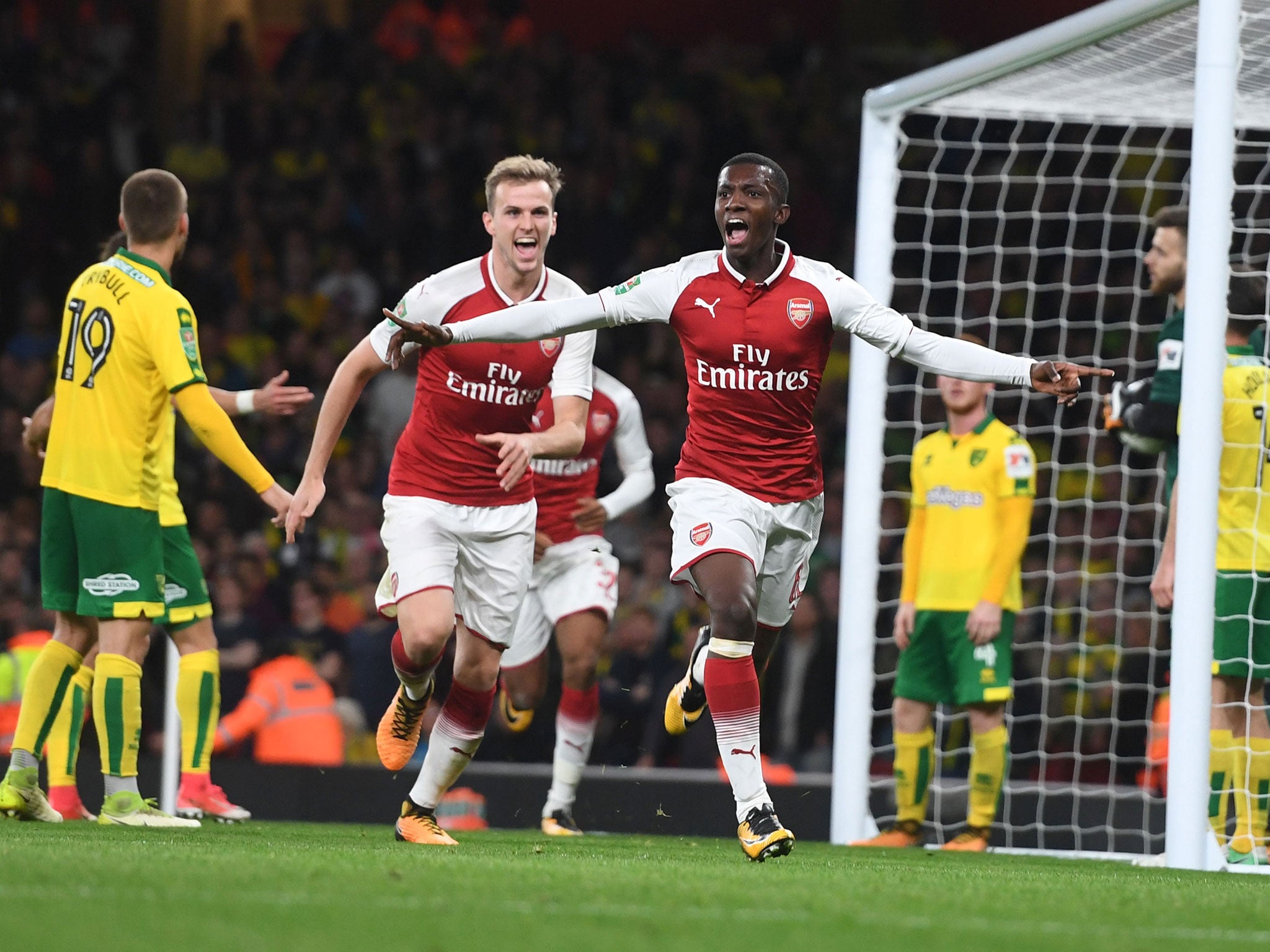 Eddie Nketiah celebrates his second for Arsenal