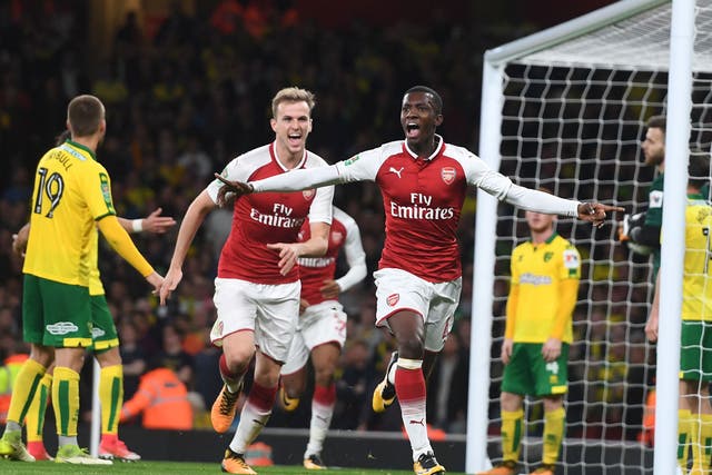 Eddie Nketiah celebrates his second for Arsenal