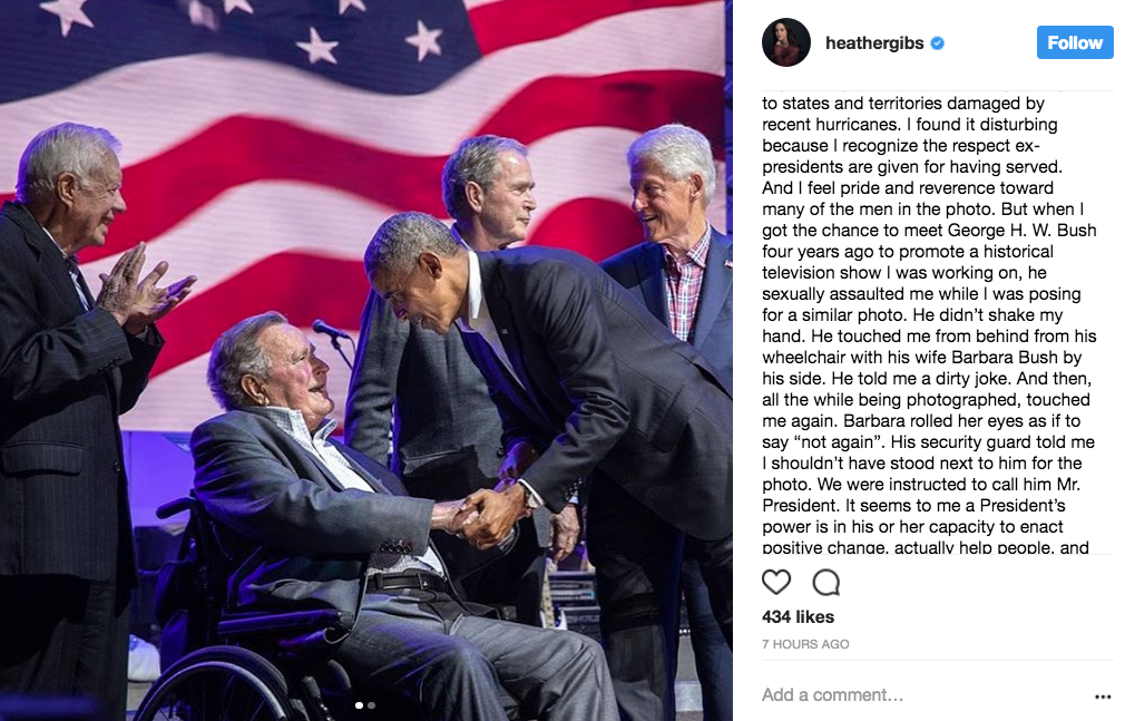 Heather Lind accuses President Bush of sexual assault in deleted Instagram post