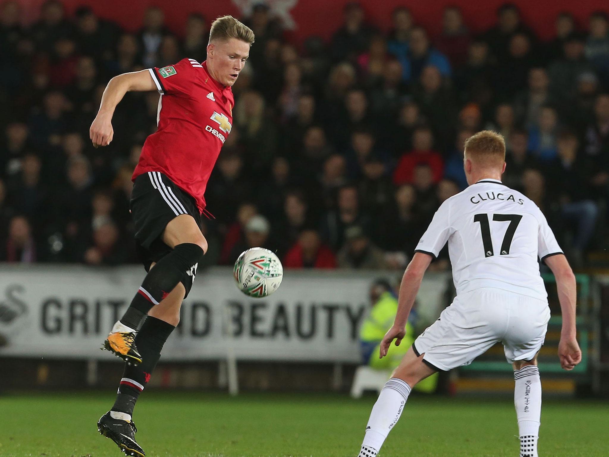 &#13;
McTominay in action for Swansea &#13;
