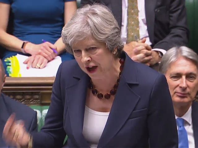 Prime Minister Theresa May as she speaks during the weekly Prime Minister's Questions