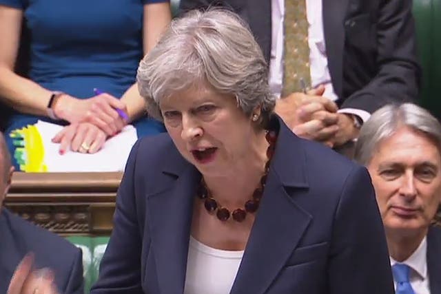 Prime Minister Theresa May as she speaks during the weekly Prime Minister's Questions