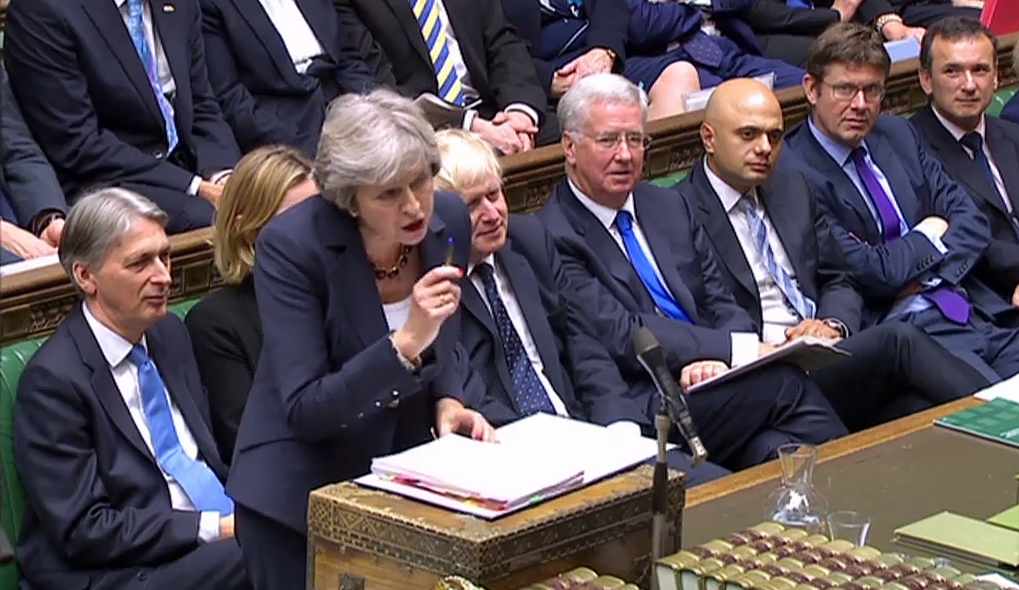 Theresa May as she speaks during the weekly Prime Minister's Questions