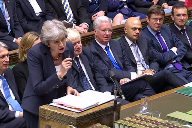Theresa May as she speaks during the weekly Prime Minister's Questions