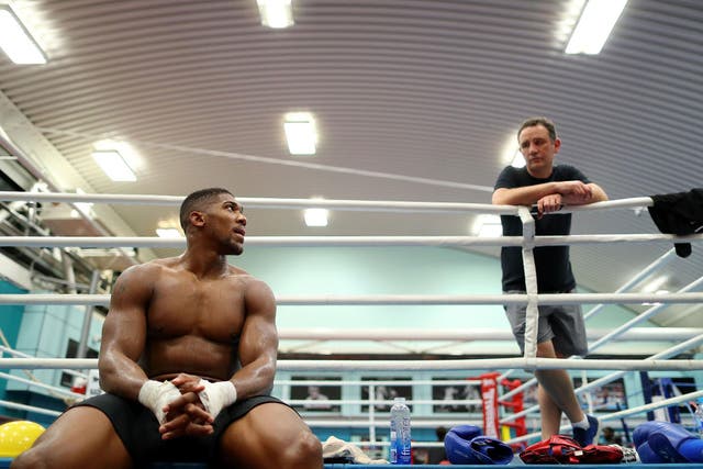 Anthony Joshua with coach Rob McCracken ahead of Saturday's fight