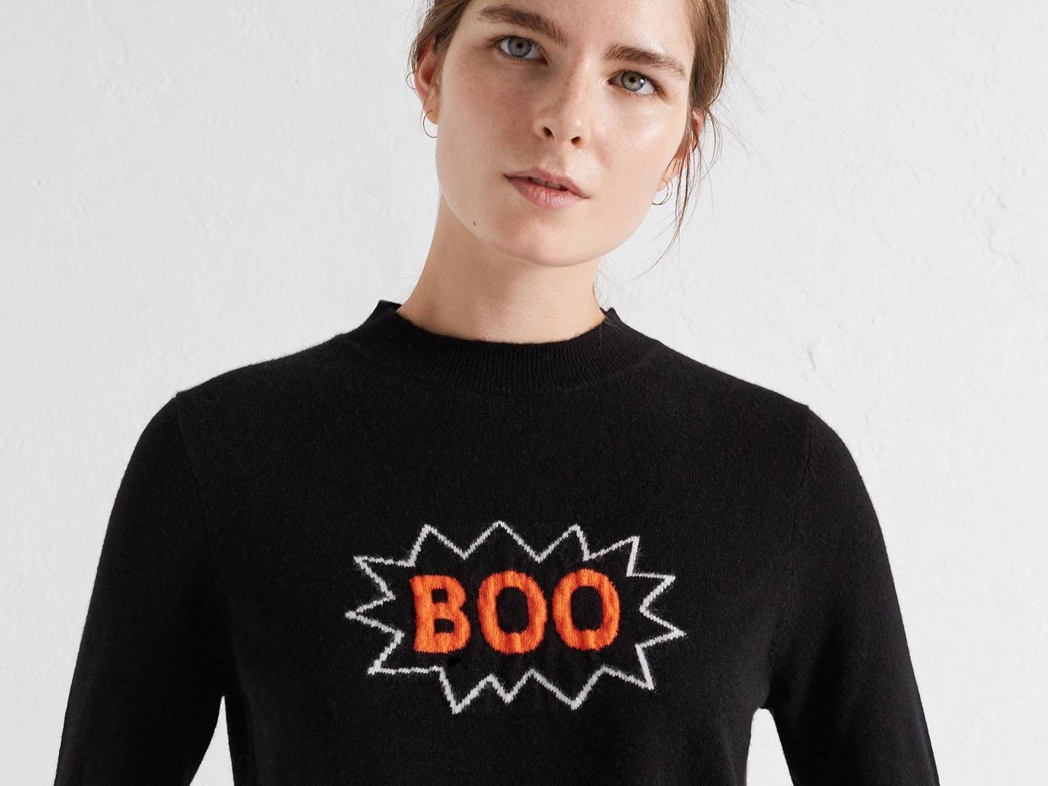 Black Boo Slogan Cashmere Blend Sweater from Chinti & Parker, £275