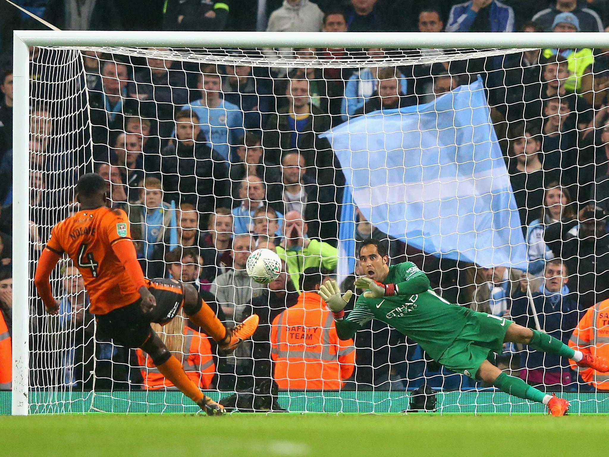 Bravo saved two penalties as City beat Wolves 4-1 in the shootout. Getty