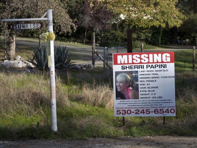 A 'missing' sign for Sherri Papini, near the location where she went missing
