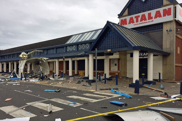 The scene after a suspected explosive attack on a cash machine at the Matalan store in Darlington