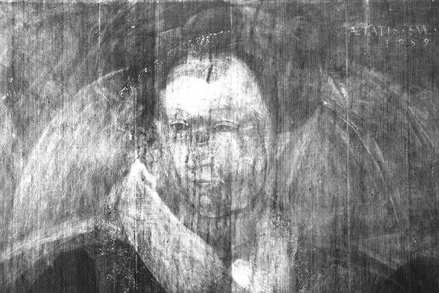 X-ray view which reveals a portrait hidden underneath the top paint layers