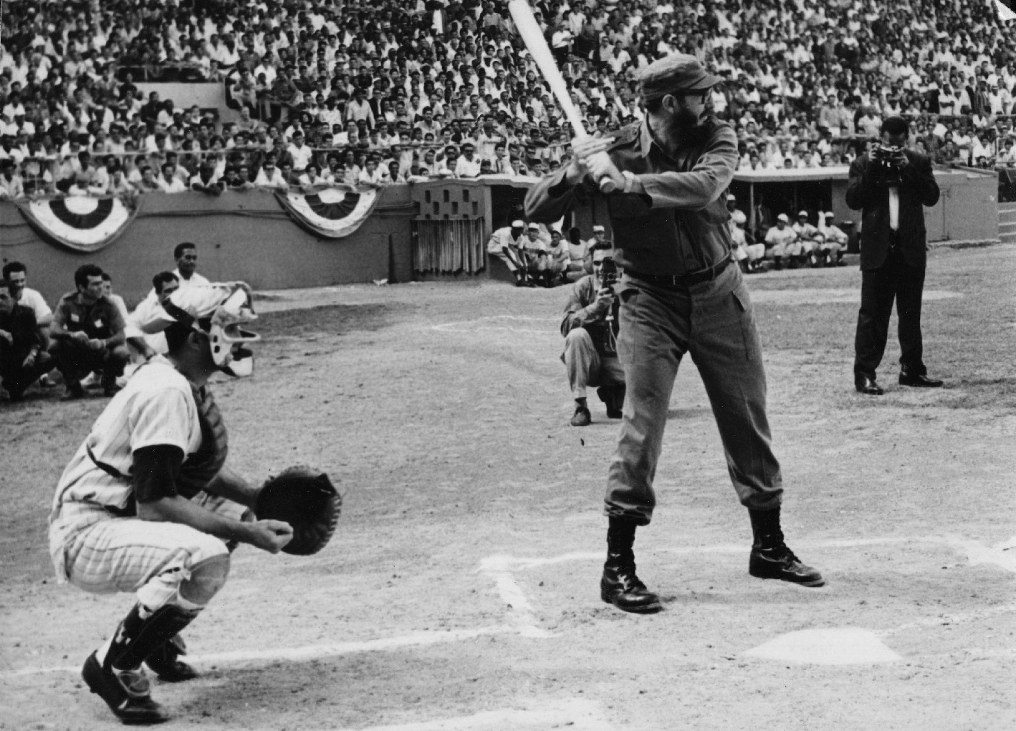 Cuban revolutionary leader Fidel Castro playing baseball