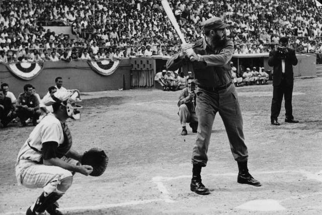 Cuban revolutionary leader Fidel Castro playing baseball
